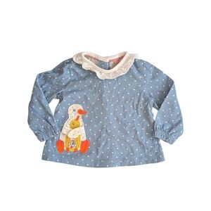 Baby Boden Polka Dot Duck Applique Long Sleeve Ruffle Top